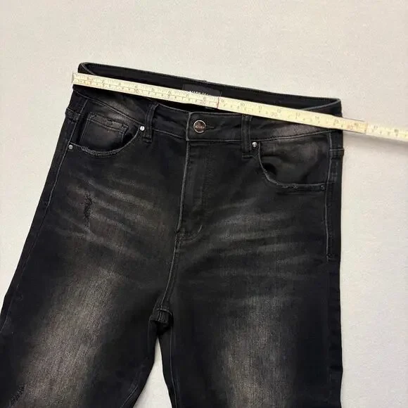 Risen Jeans Vintage Black Wash High Rise Wide Leg Distressed Stretch Denim 13/31 - Picture 7 of 10